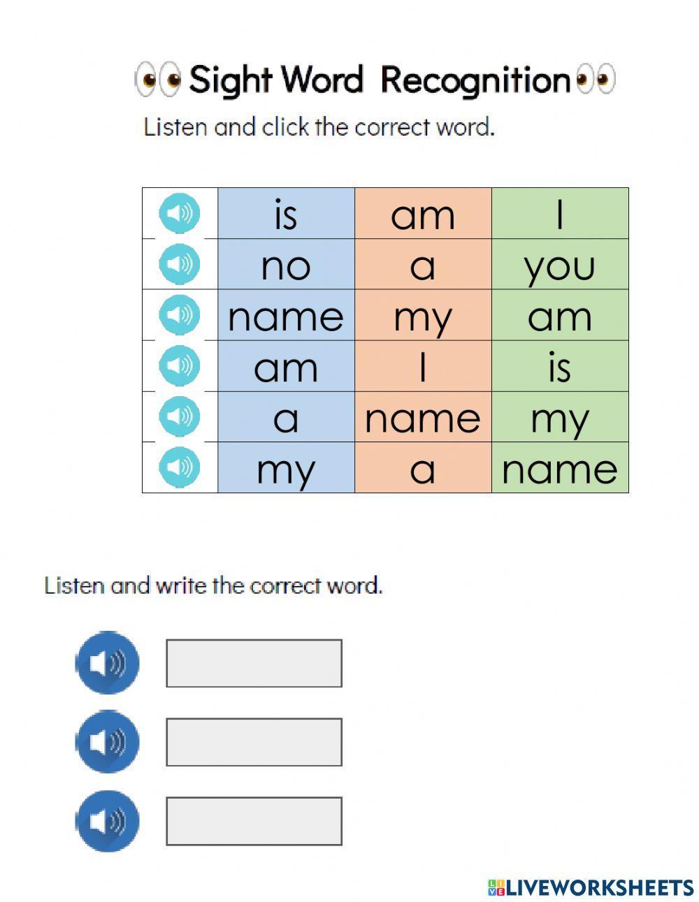 Sight words recognition