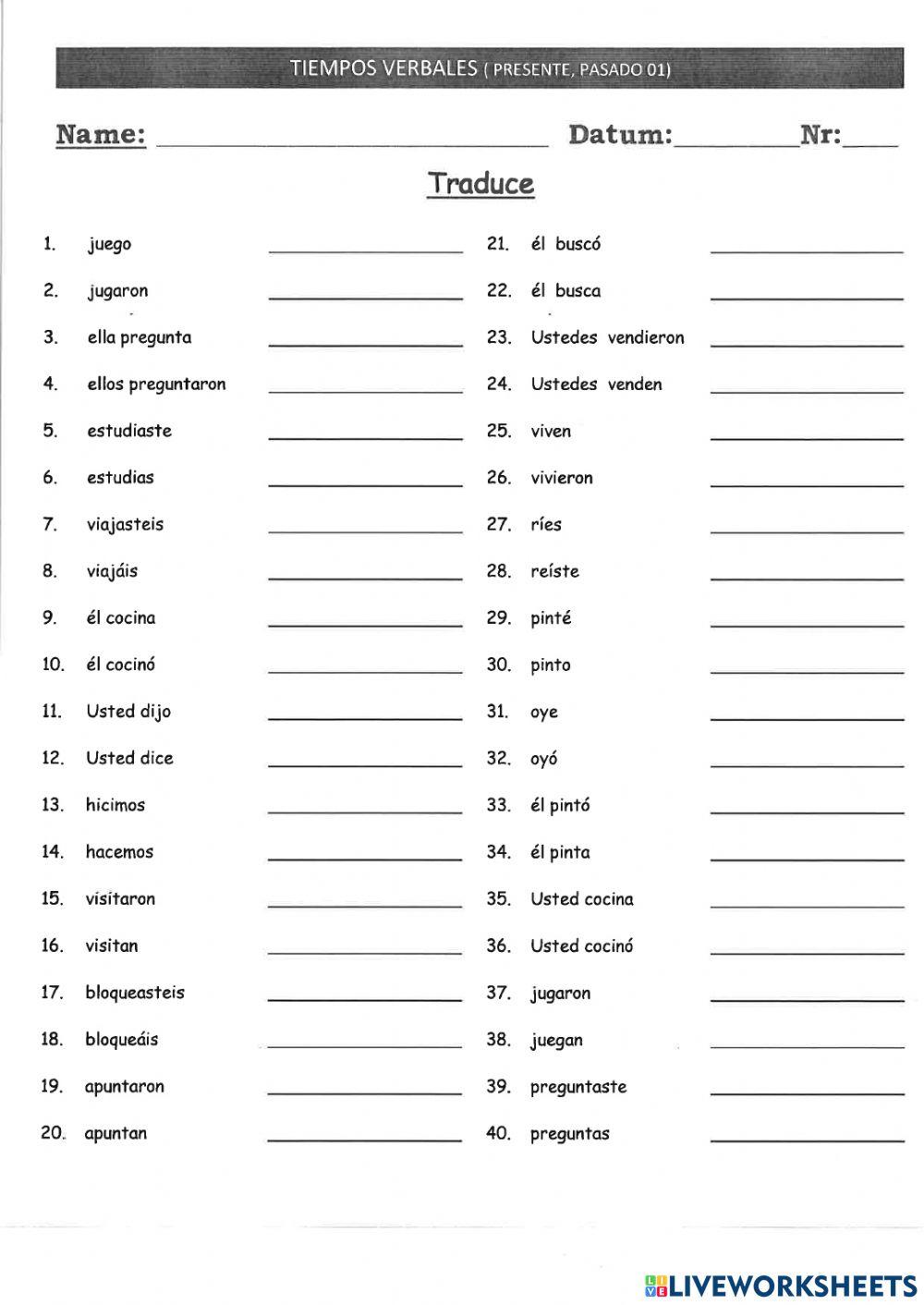 Verbos regulares en presente y pasado 01