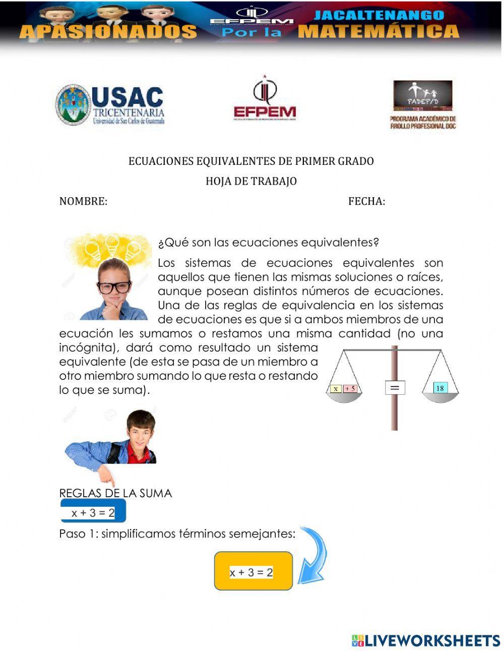 Ecuaciones equivalentes