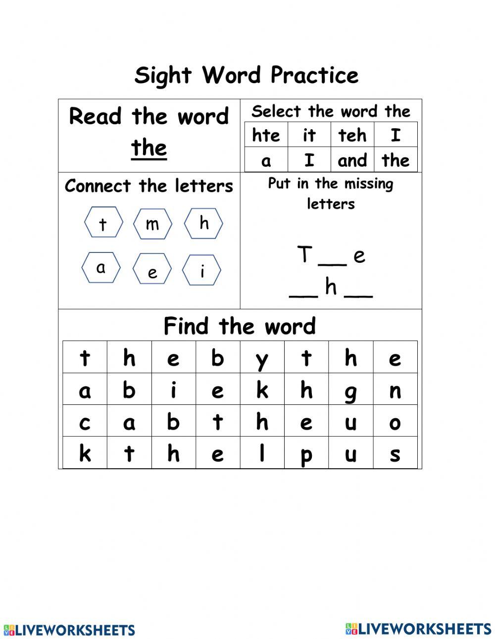 Sight word practice free exercise | Live Worksheets
