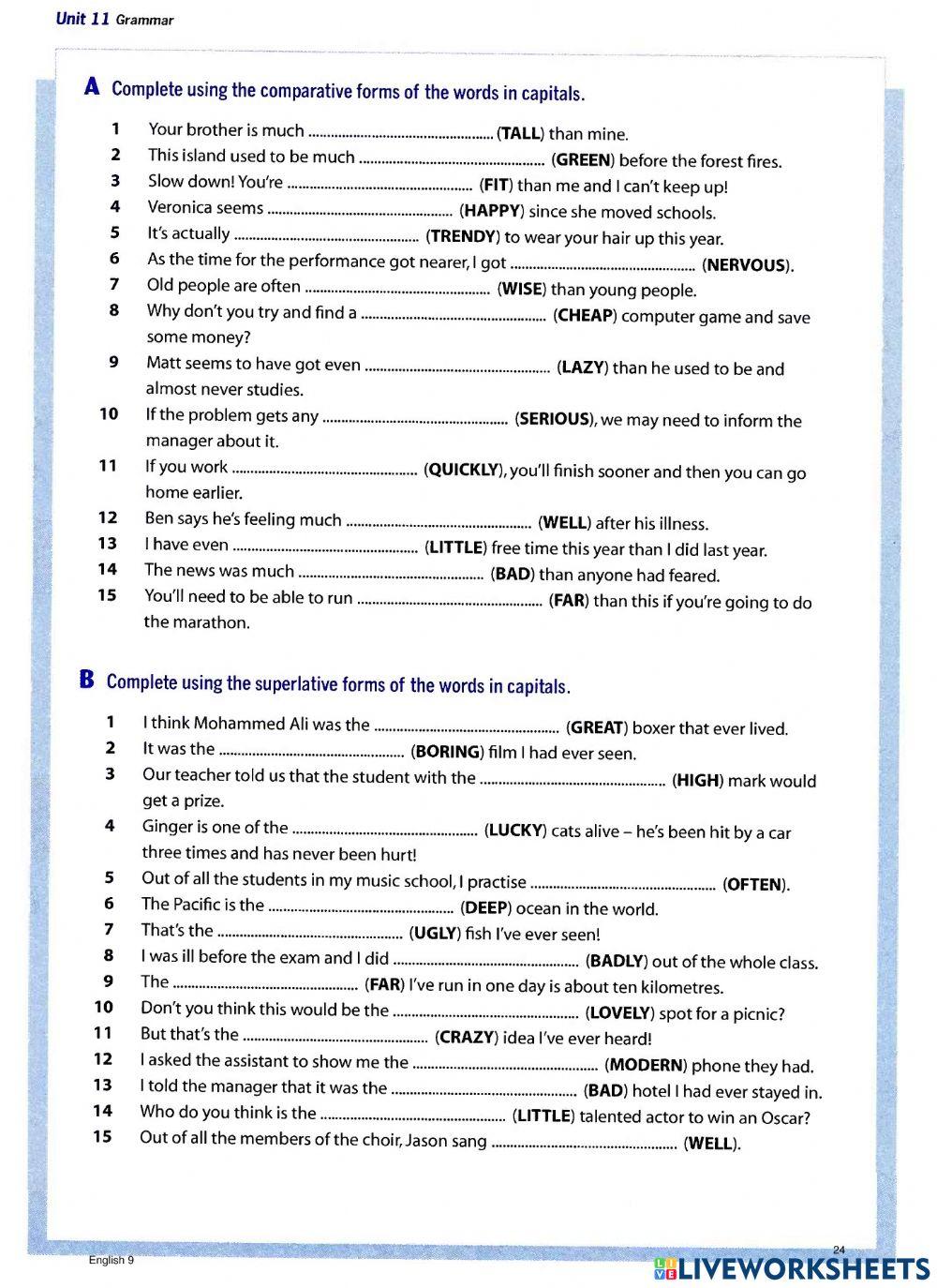 Comparative and superlative