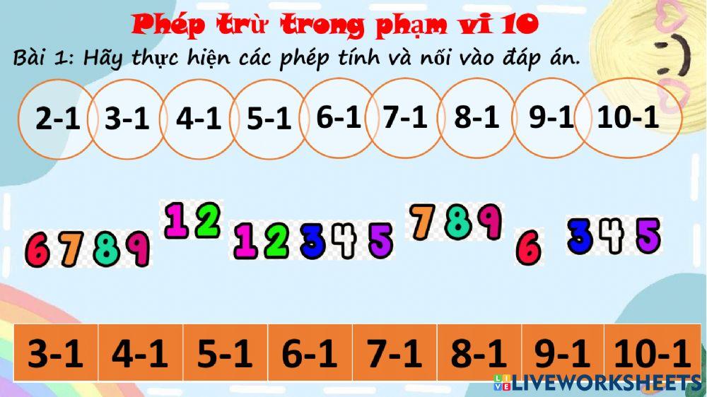 Toán: phép trừ trong phạm vi 10