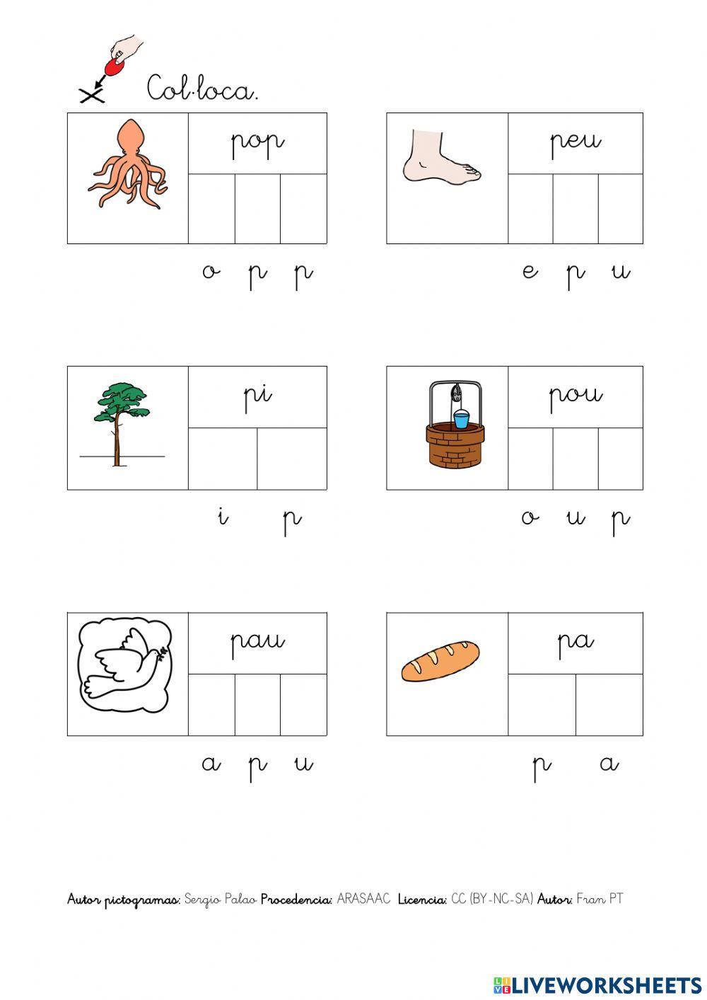 Escriure paraules amb p.