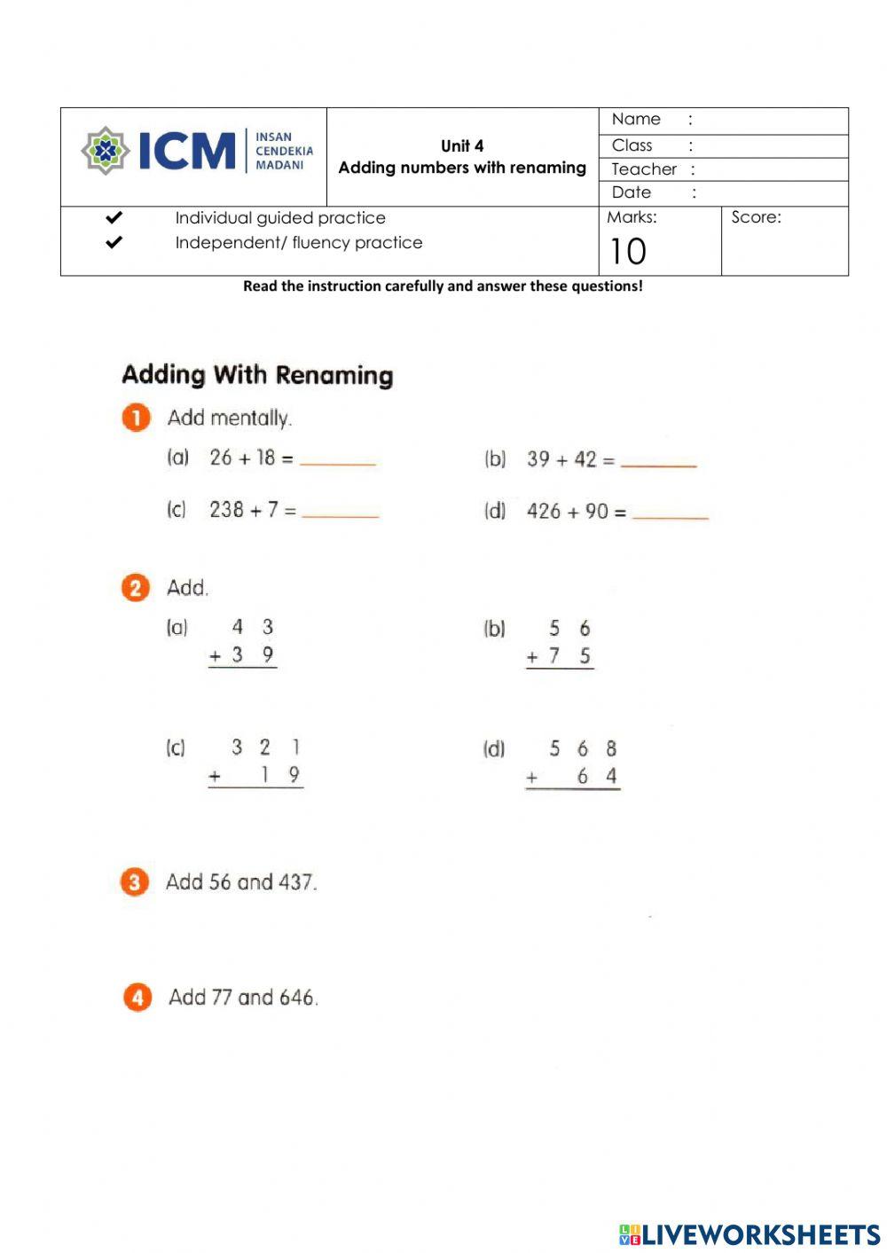 Addition with renaming