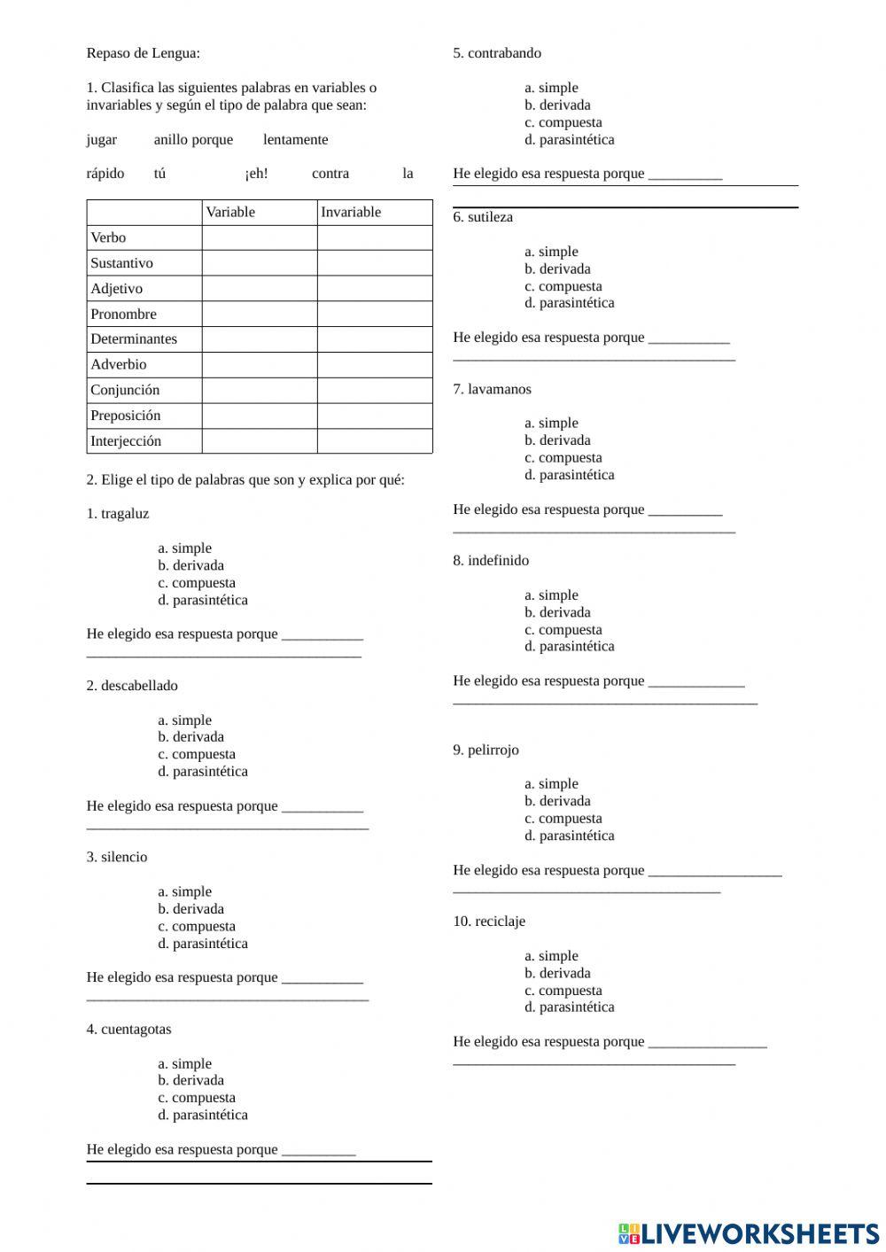 Clasificación de palabras