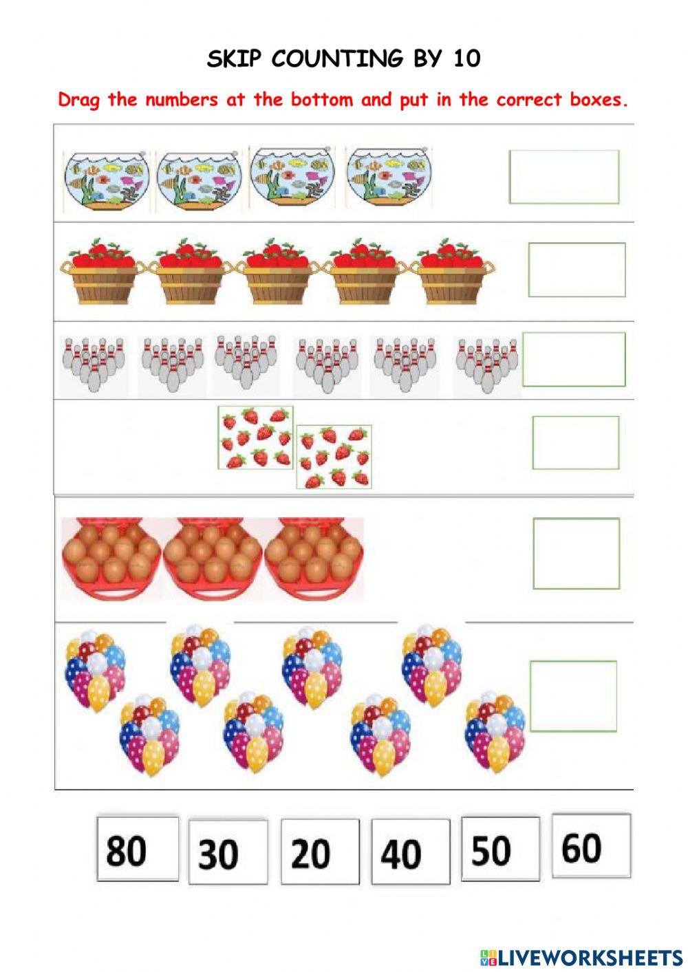 Skip counting of 2, 5 and 10