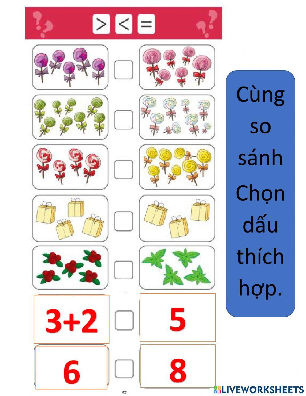 Bài ôn tập phép cộng 10 - so sánh