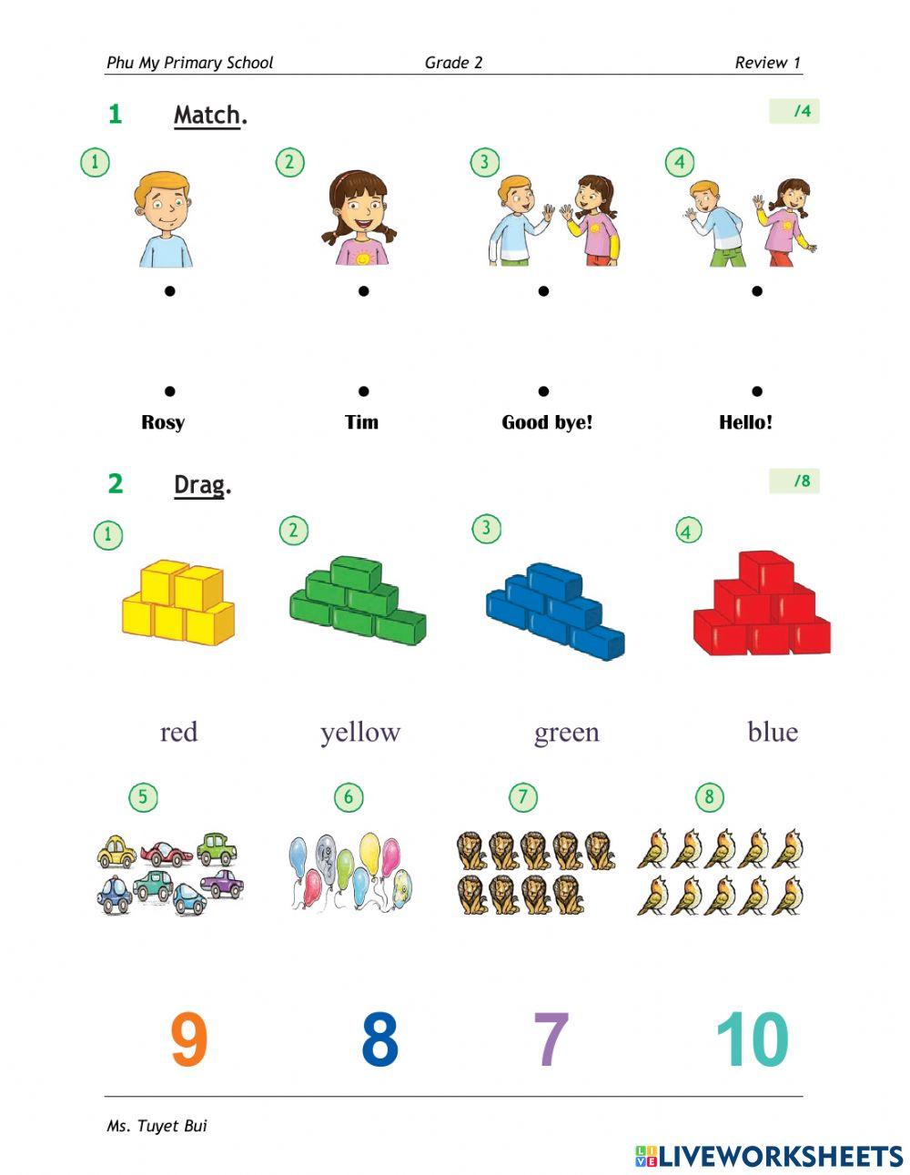 Review 5 colors and numbers 1-10