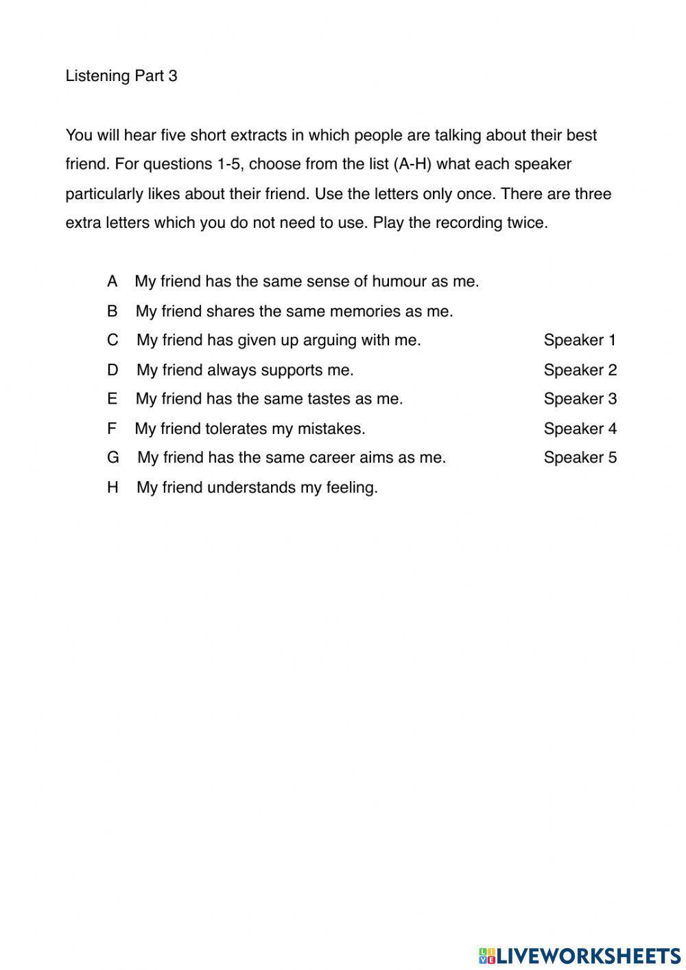 FCE Schools Listening Part 3