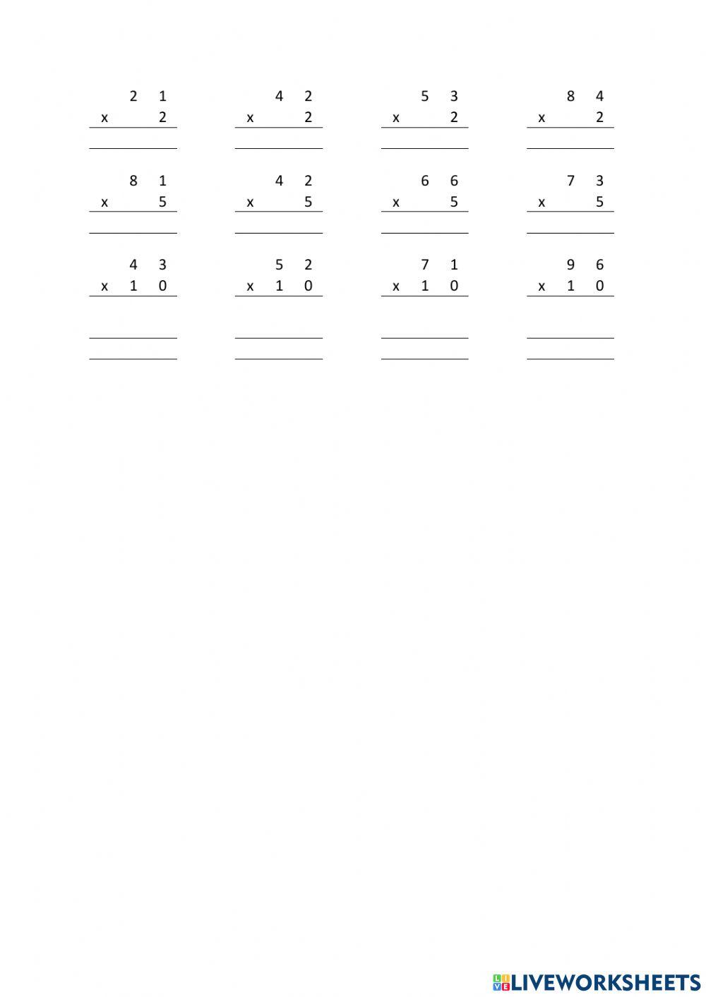 Multiplication of 2, 5, 10