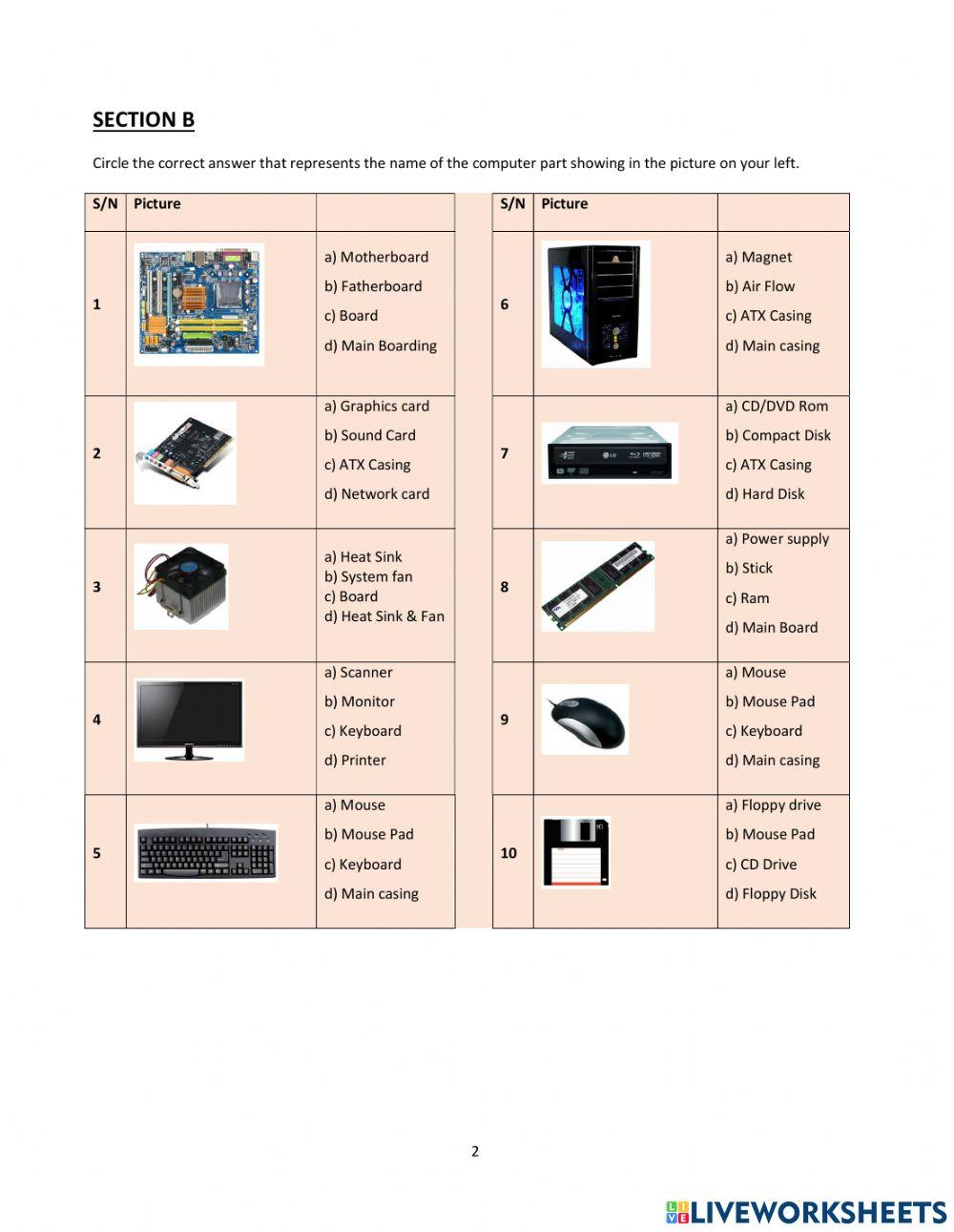 Grade 6 Computer Components Quiz online exercise for | Live Worksheets