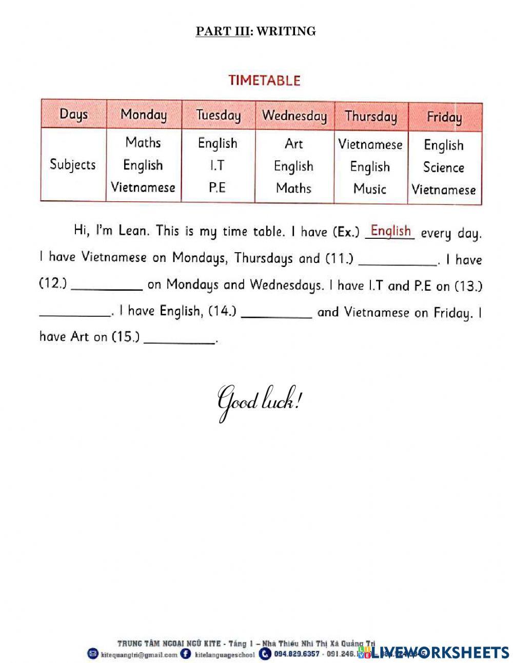 September test-Grade 4-RW skill