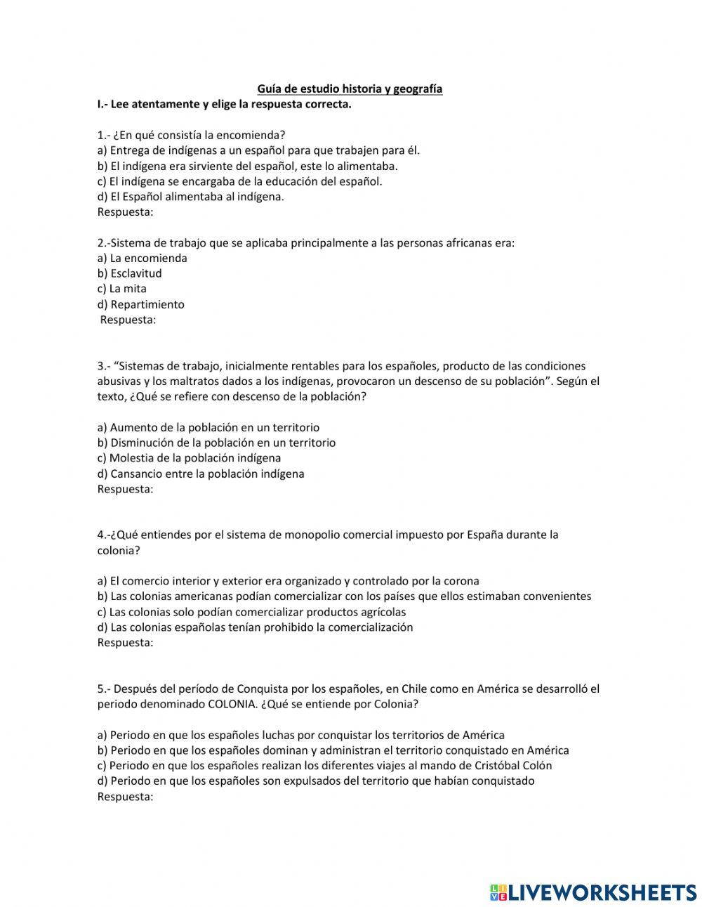 Guía evaluación la colonia