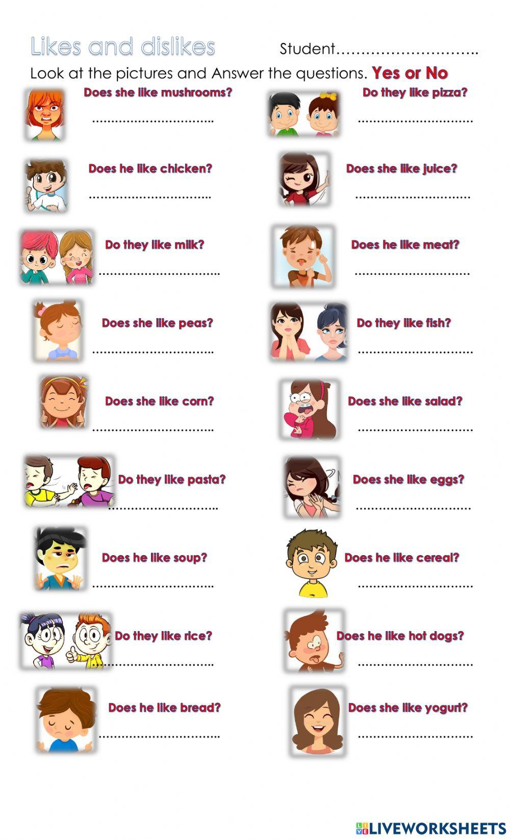 Likes and dislikes- vocabulary foods