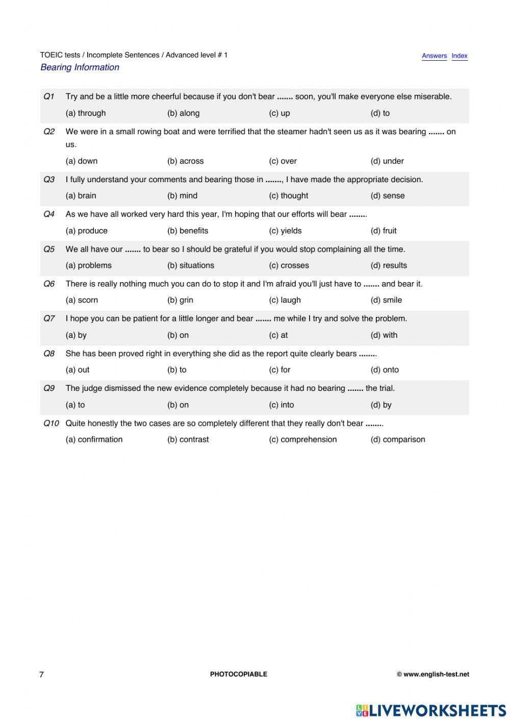 TOEIC Part 5 Incomplete Sentences
