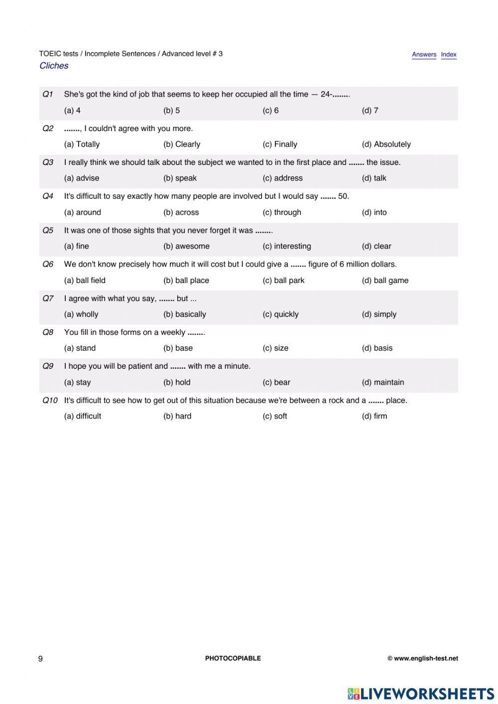 TOEIC Part 5 Incomplete Sentences