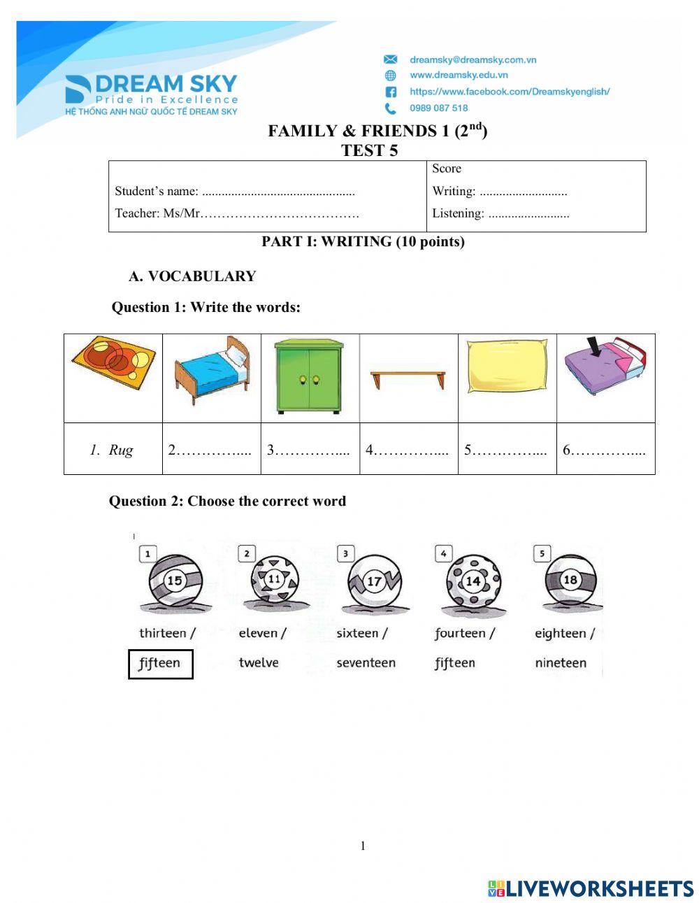 DS - Fa1 - Test 5 Writing