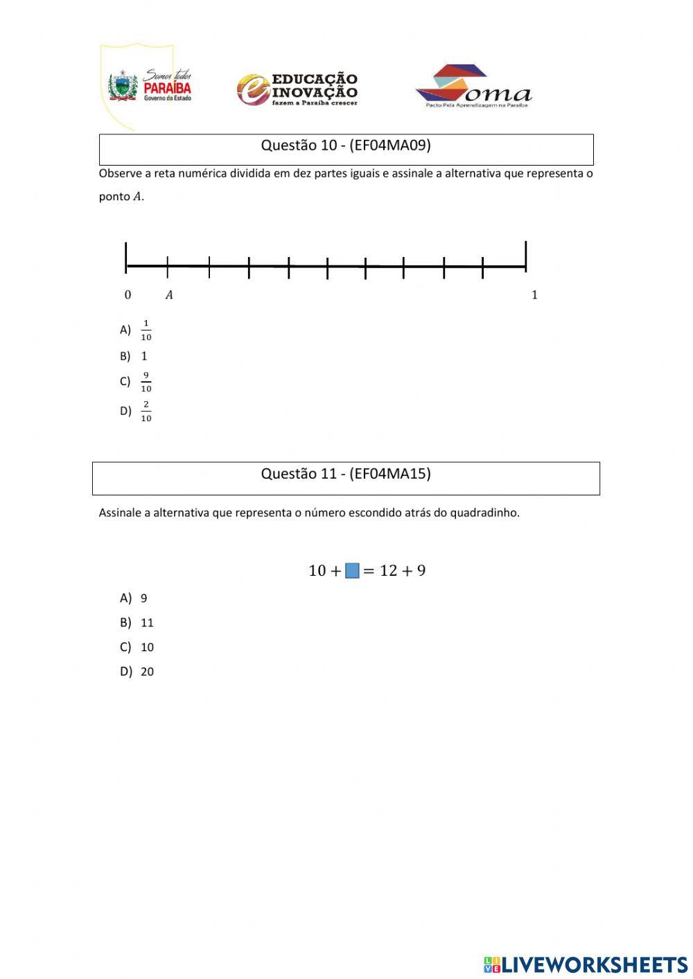 Simulado de matemática parte - 1
