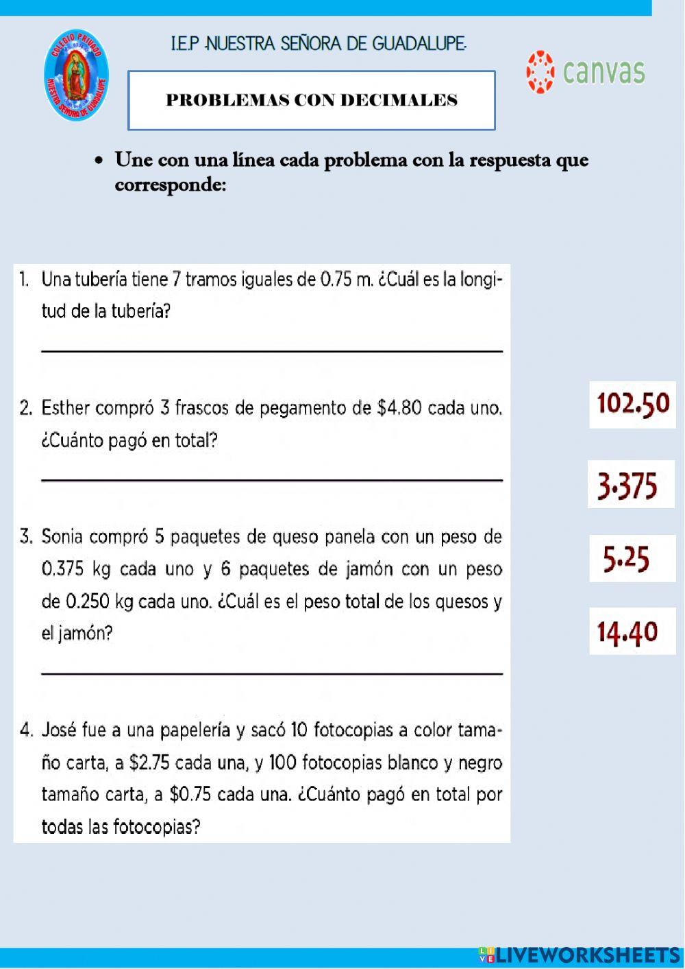 Problemas con Multiplicación en Decimales - Parte II