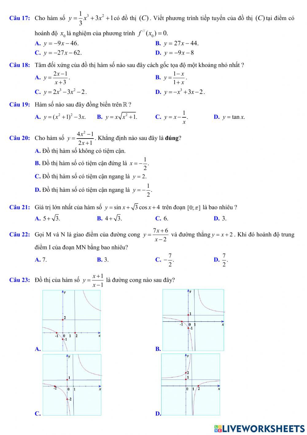 Ôn tập GT 12 - Chương 1
