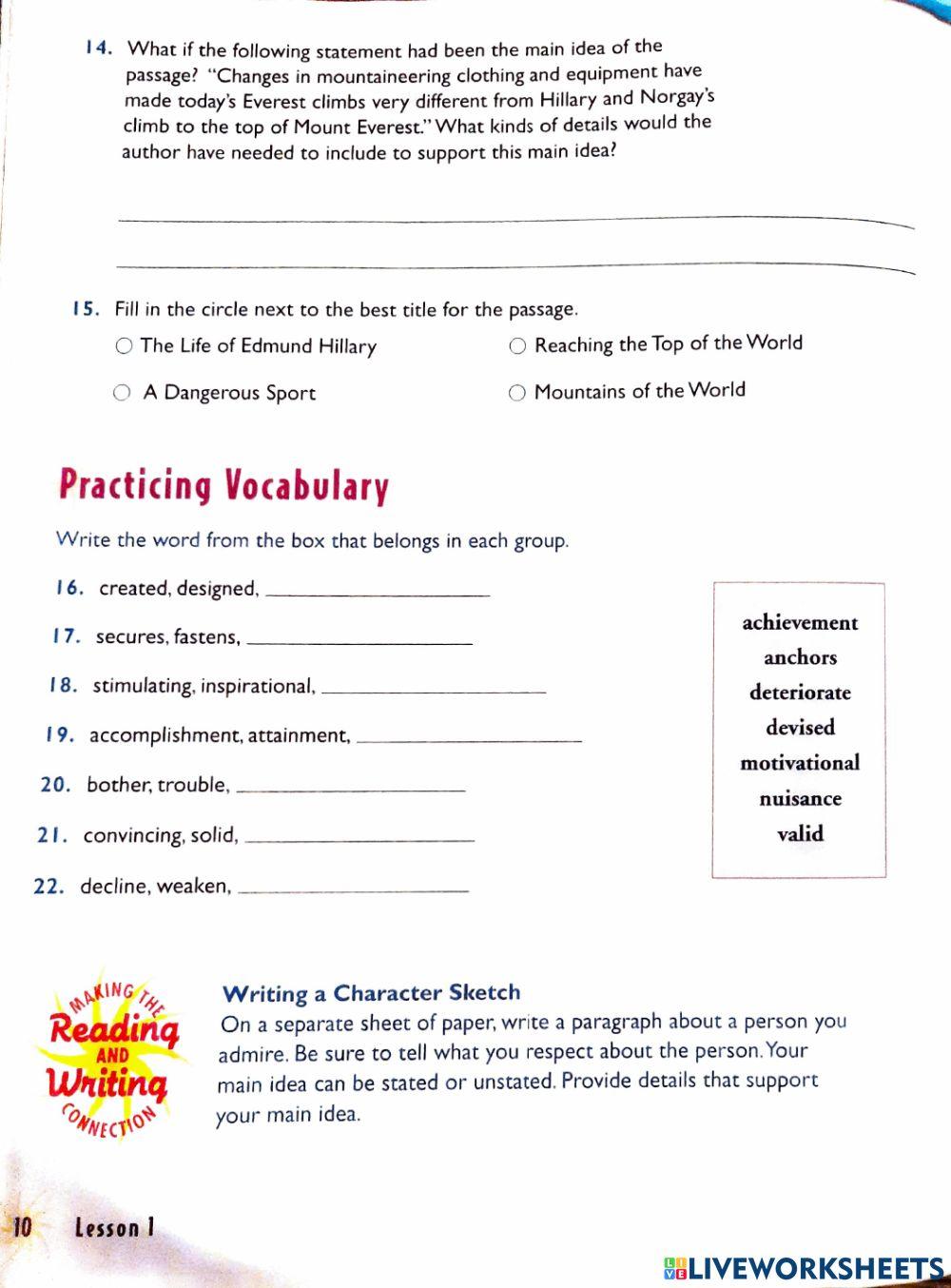 Comprehension: Main Idea and details