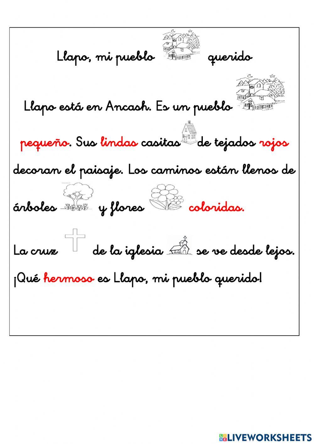 Comprensión de lectura:-Llapo mi querido pueblo-