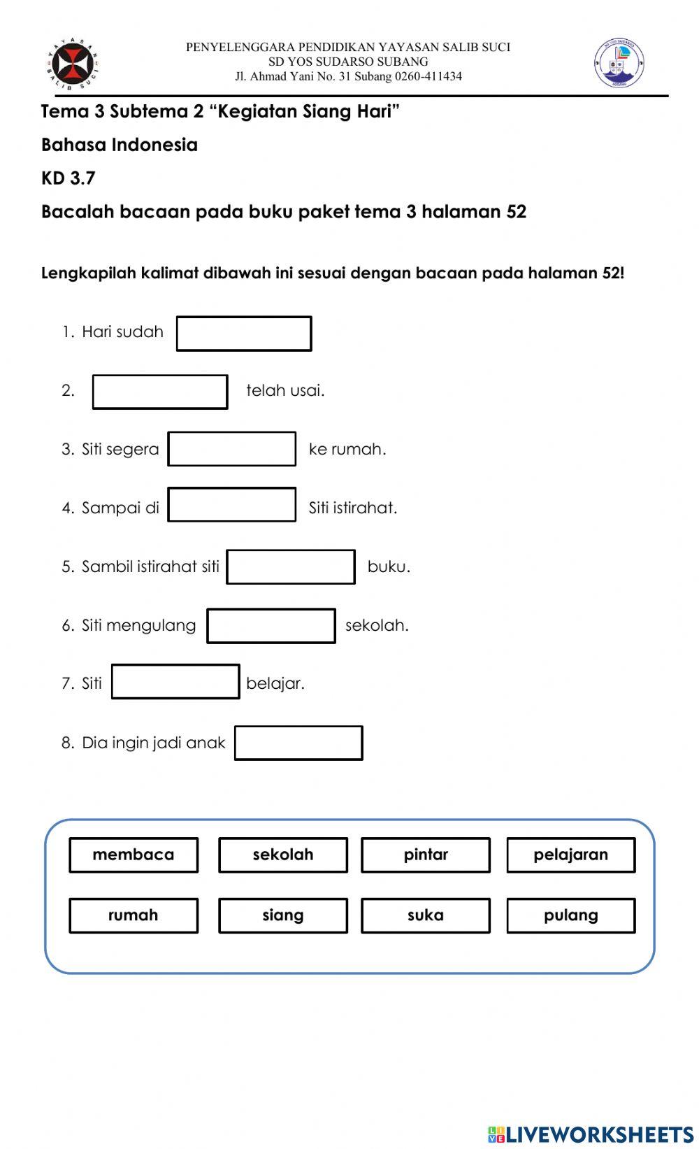 Melengkapi Kosakata Siang Hari