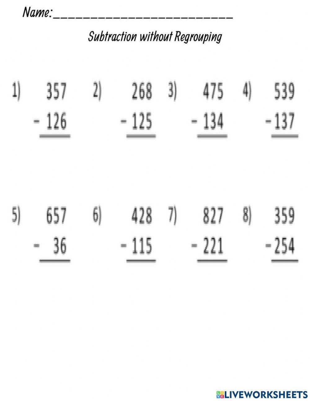 Subtraction without Regrouping