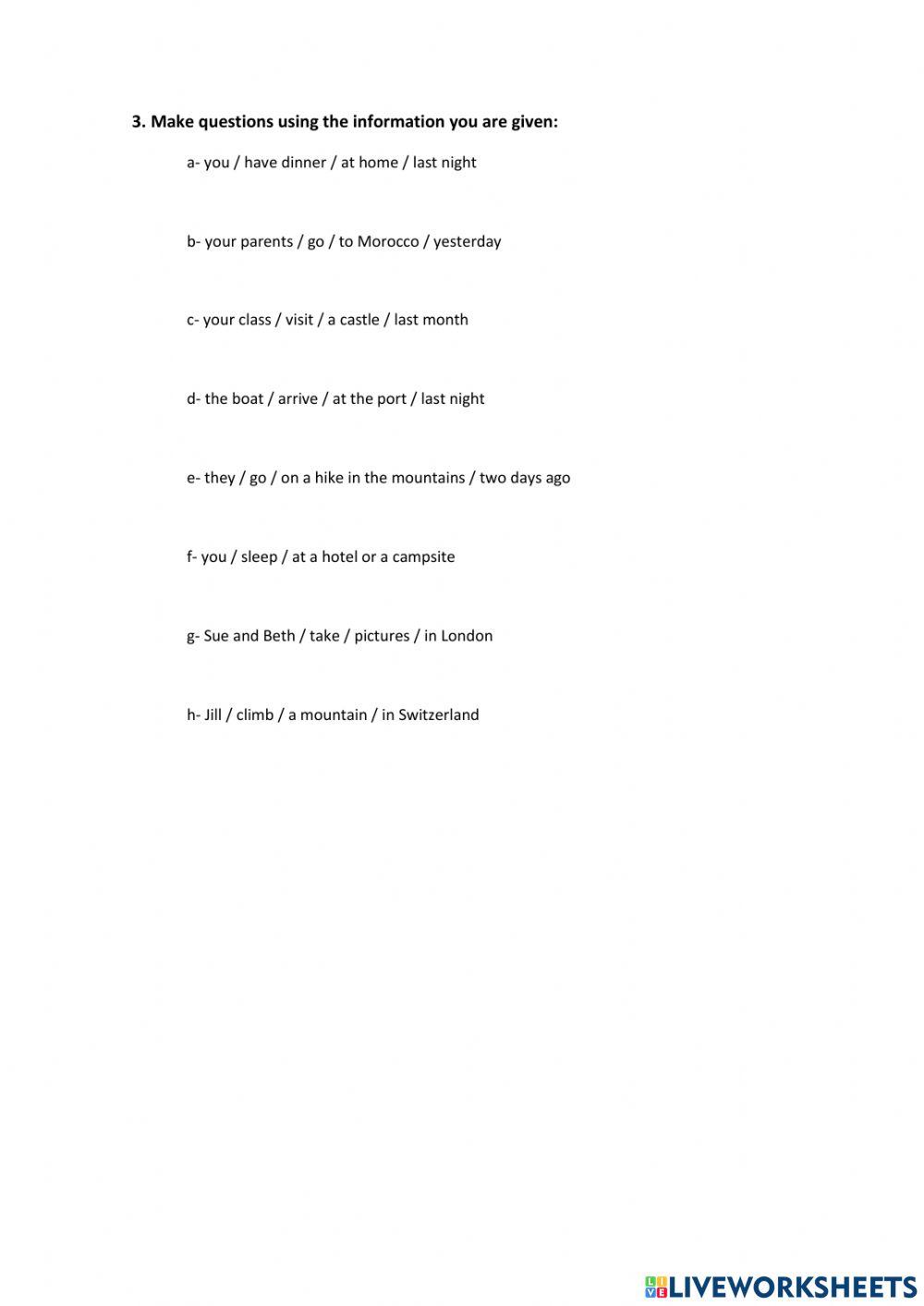 Holiday Plans (past simple)