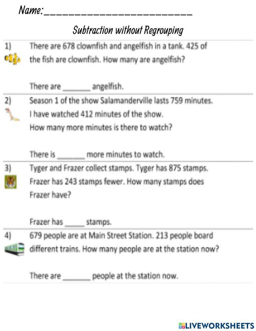 Subtraction without Regrouping
