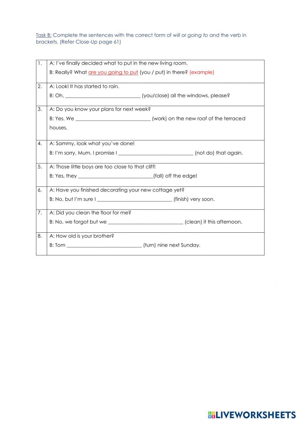 Future Tense (will & go to)