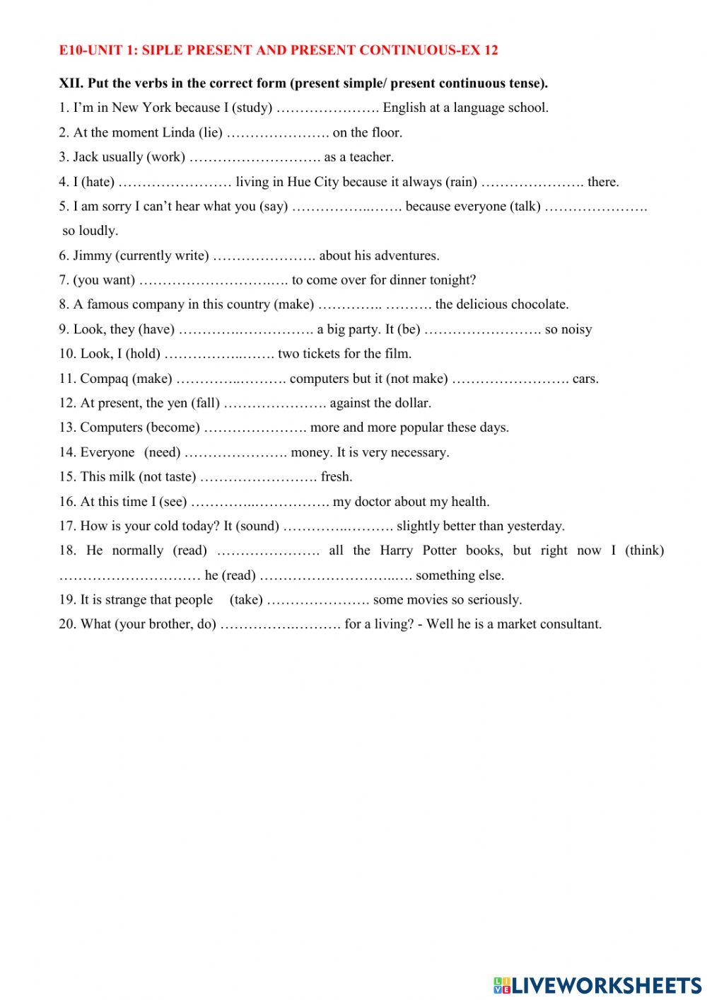 E10- ex12- present simple and continuous