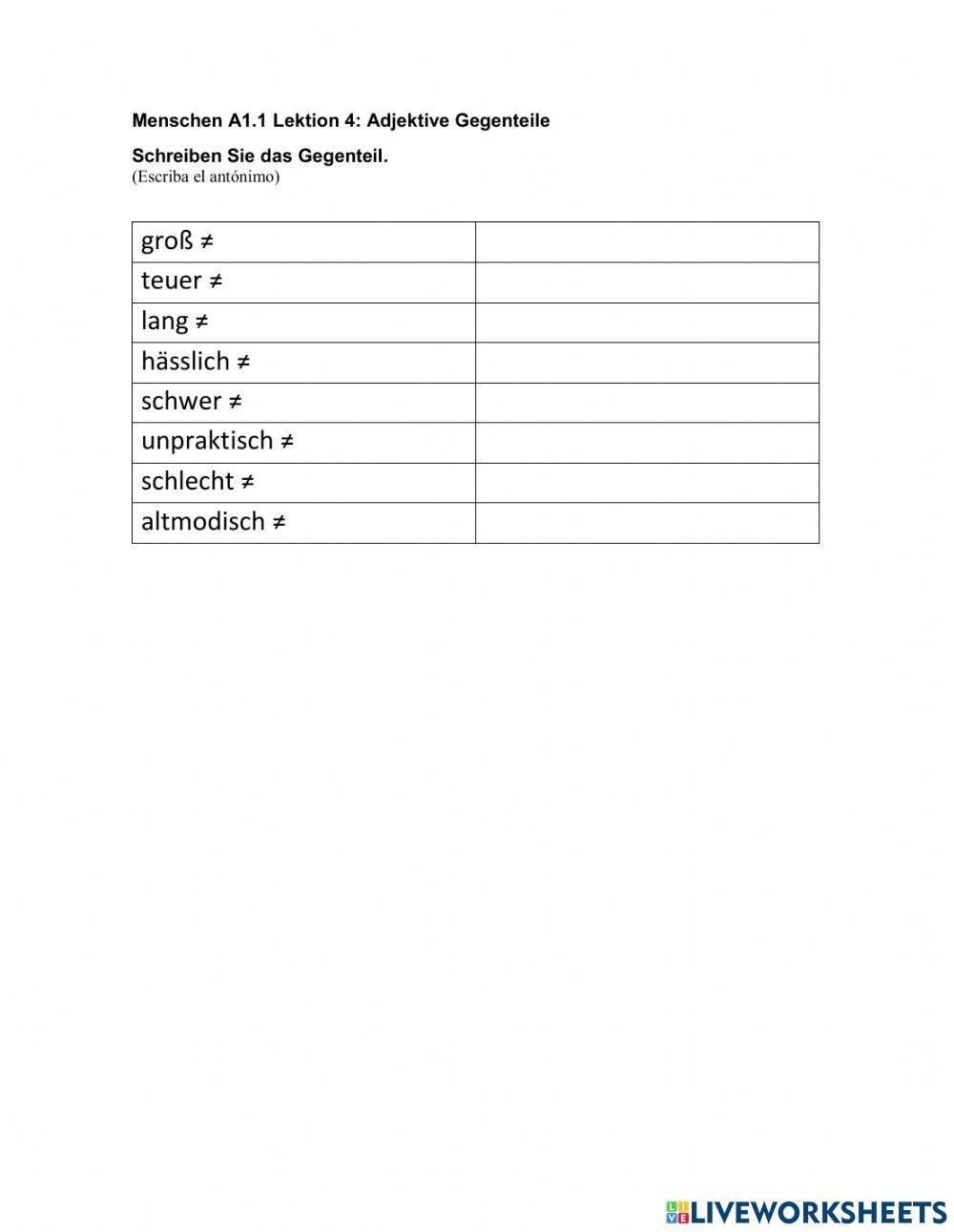 Lektion 4: Adjektive Gegenteile