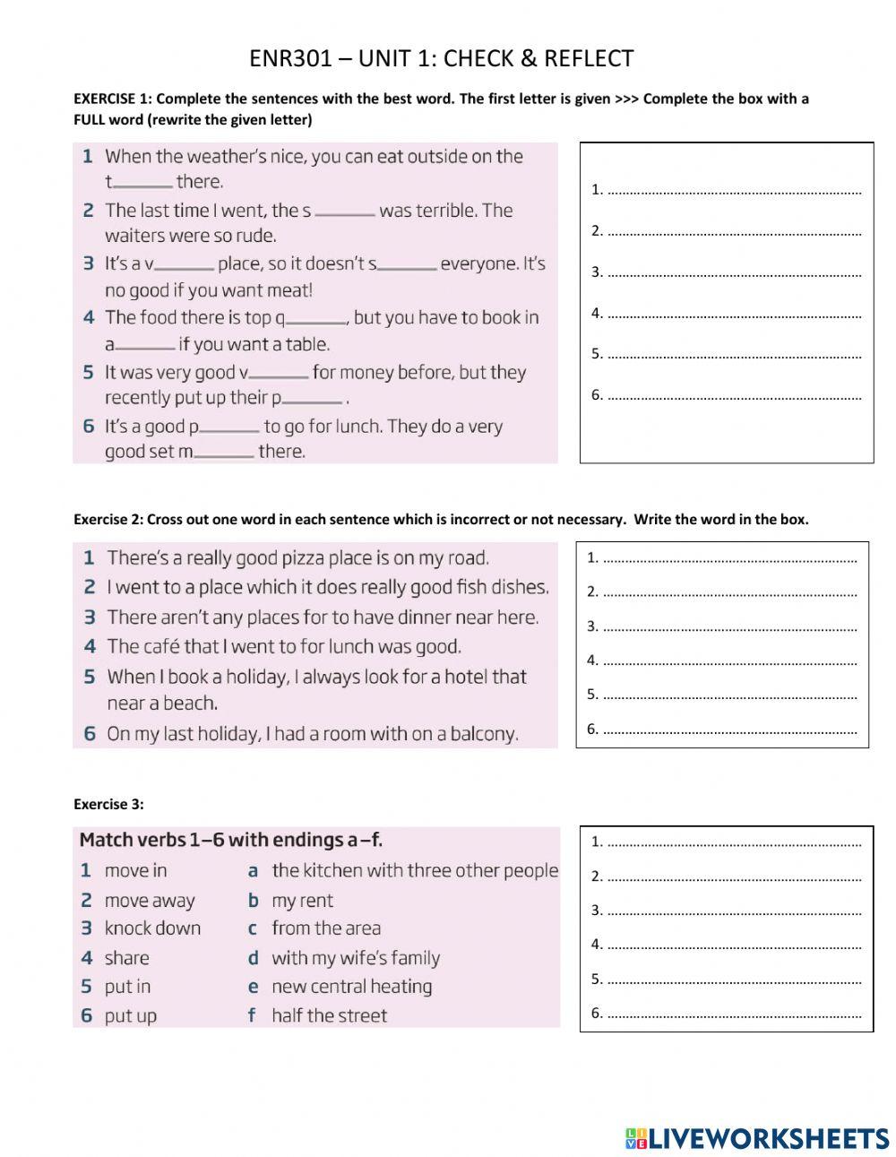 ENR301 - UNIT 1 - CHECK AND REFLECT