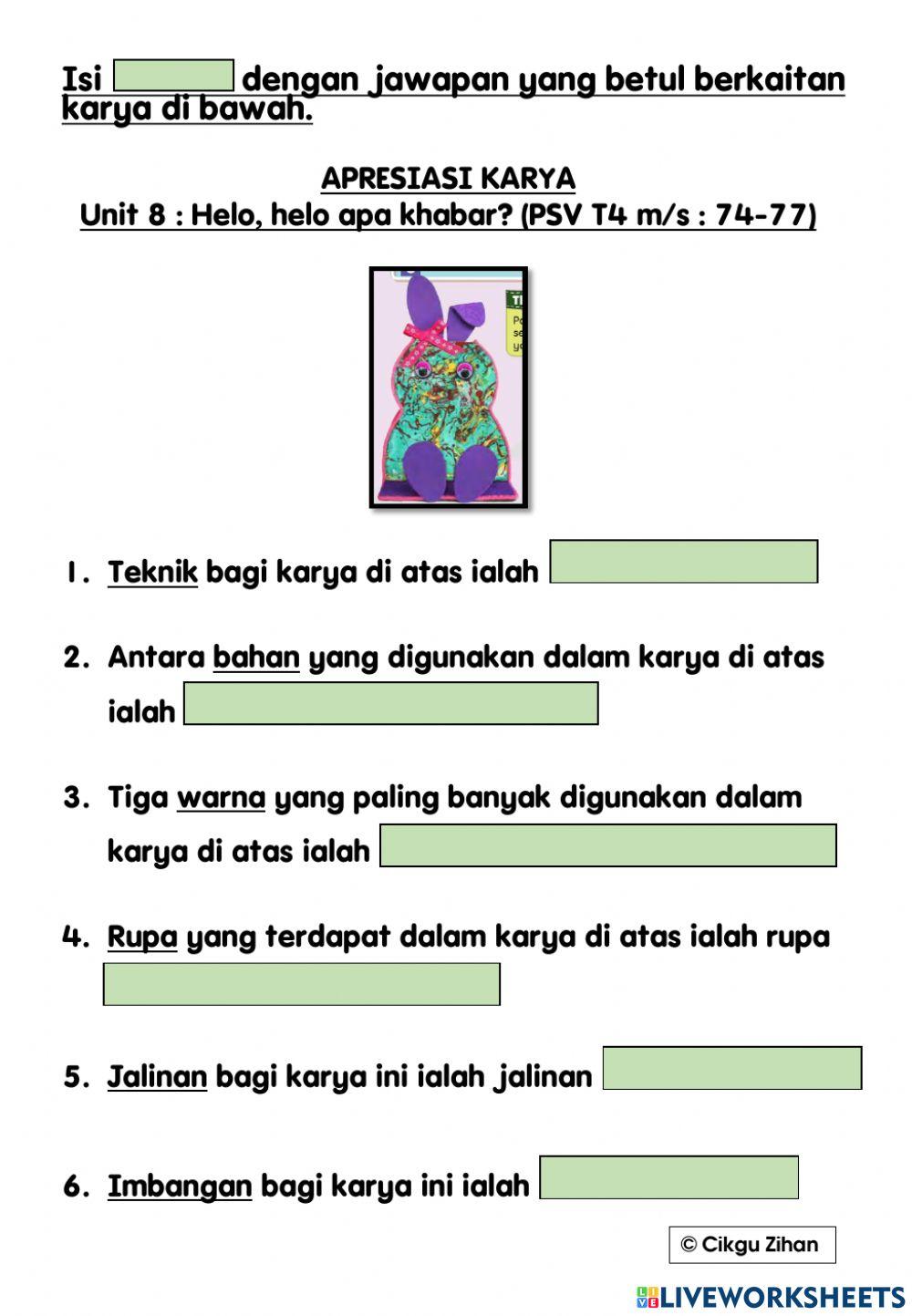 Unit 8 : Helo, helo apa khabar? PSV KSSR Tahun 4 (Apresiasi)