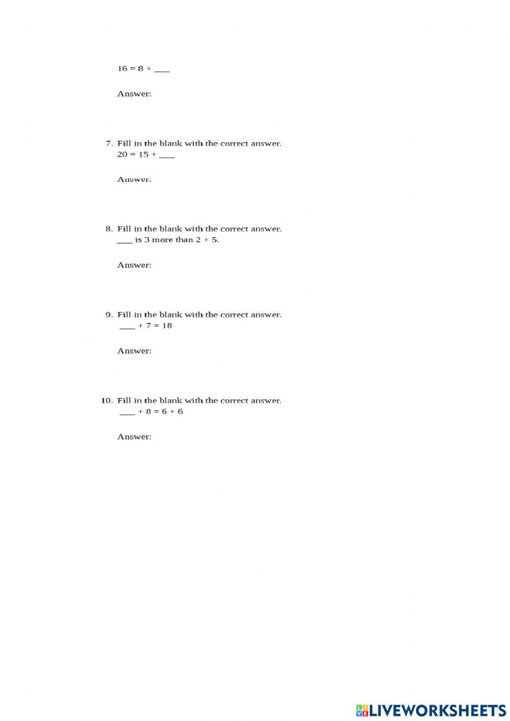 Higher Order Addition Statements to 20