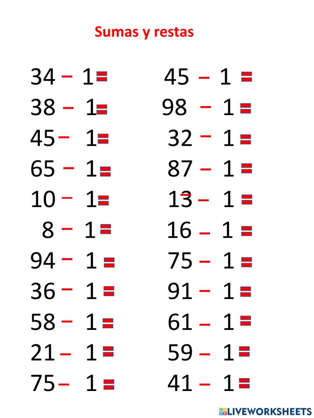 Ejercicios de suma y resta