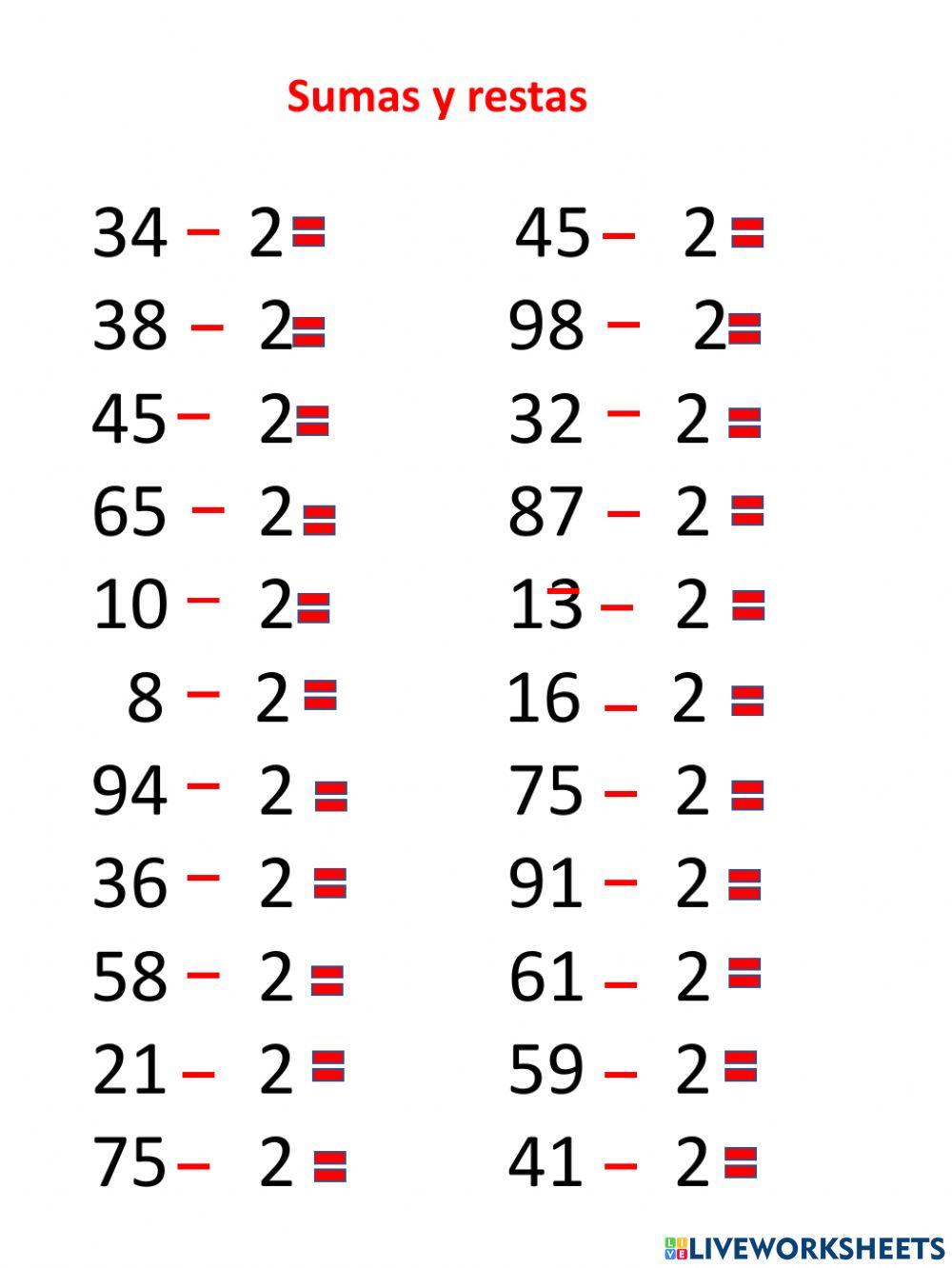 Ejercicios de suma y resta
