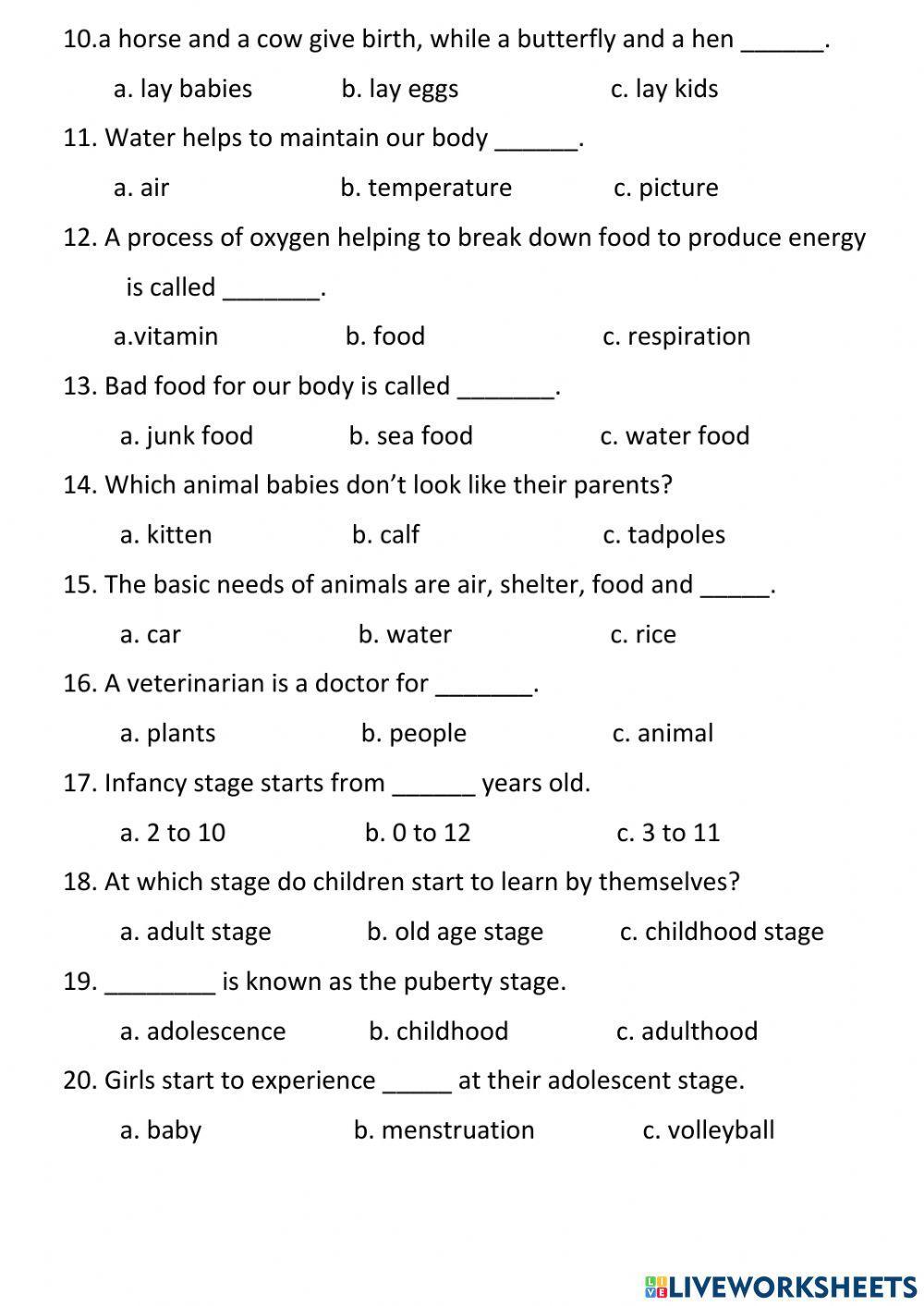 First Exam in Science Class 3