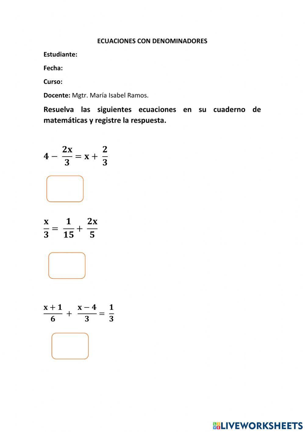 Ecuaciones con denominadores