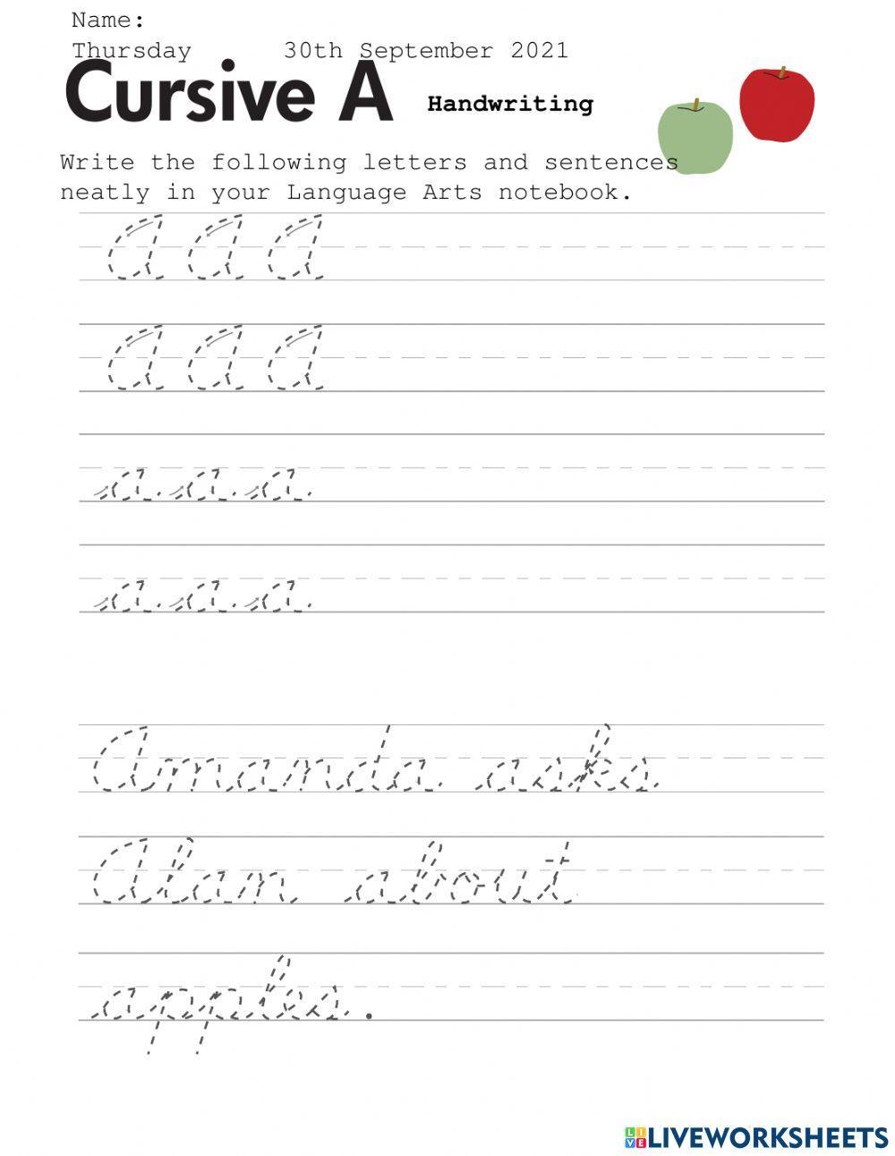 Cursive Aa and Bb Handwriting Worksheet