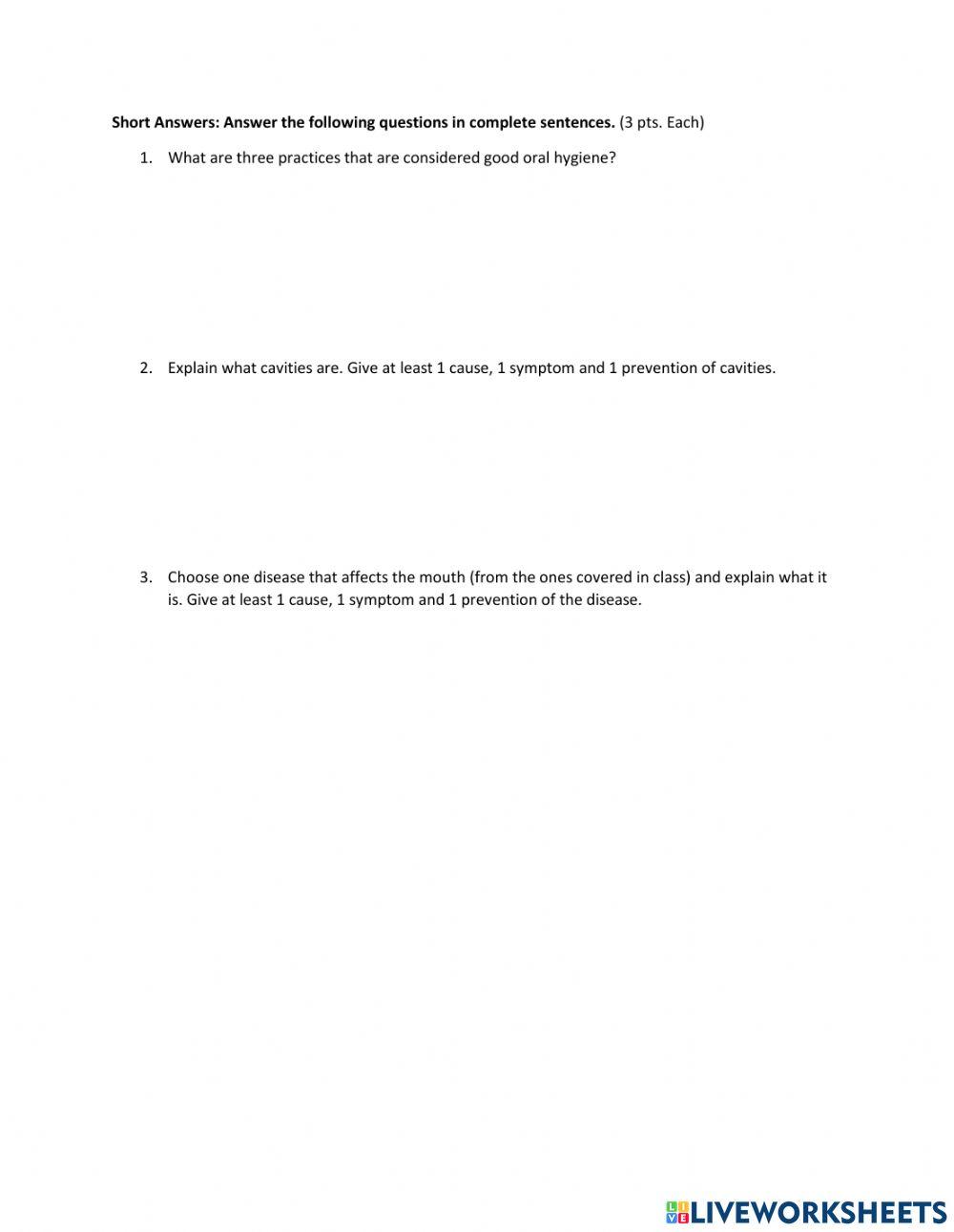 Oral Hygiene, Cavities, Diseases that affect the mouth