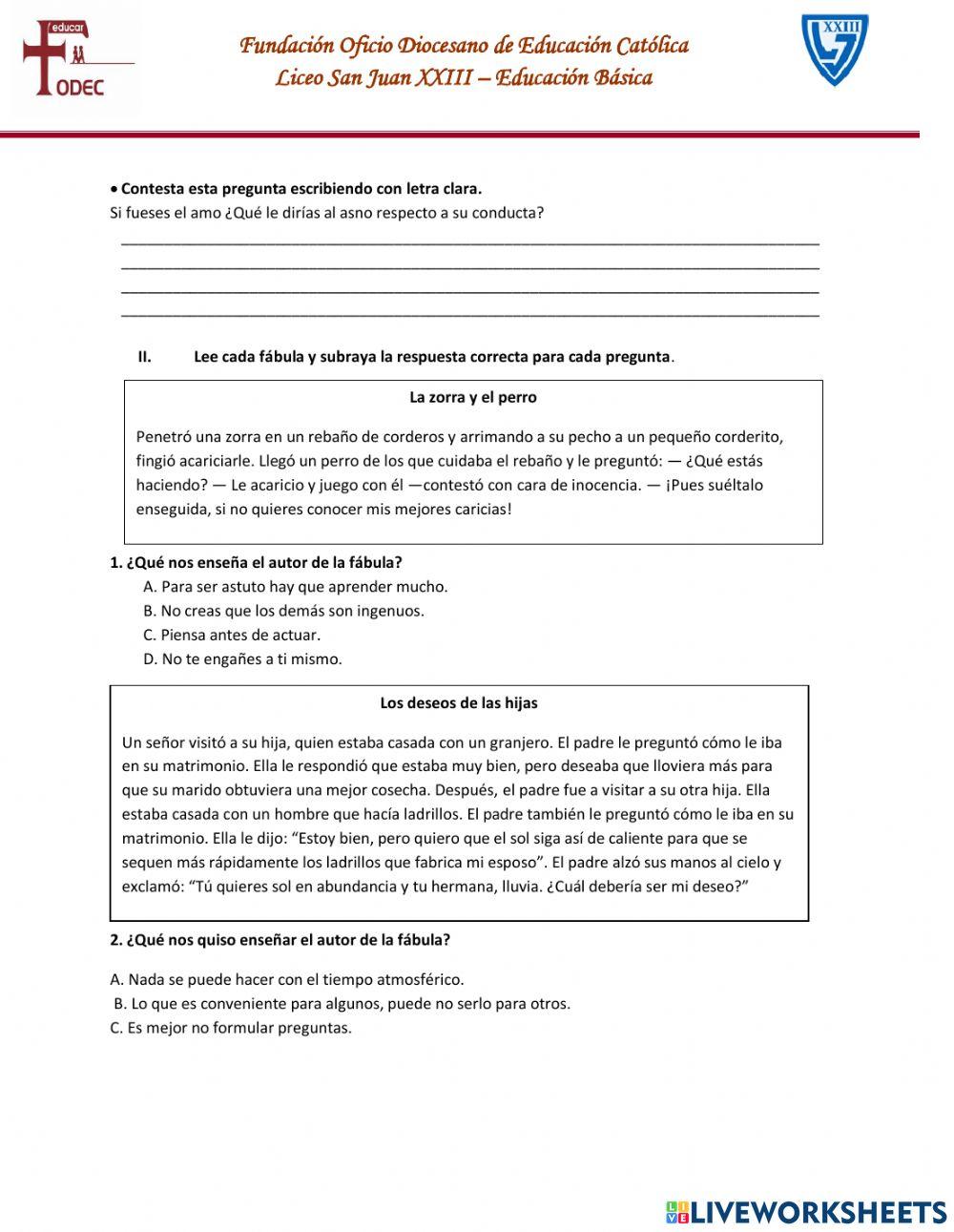 Guía Comprensión Lectora Fábula