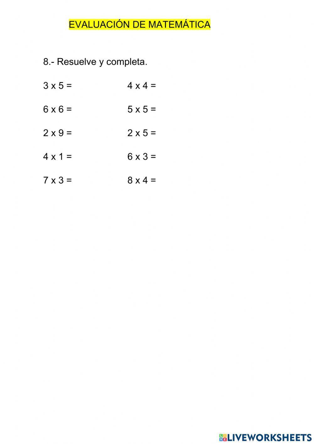 Evaluación de matemática