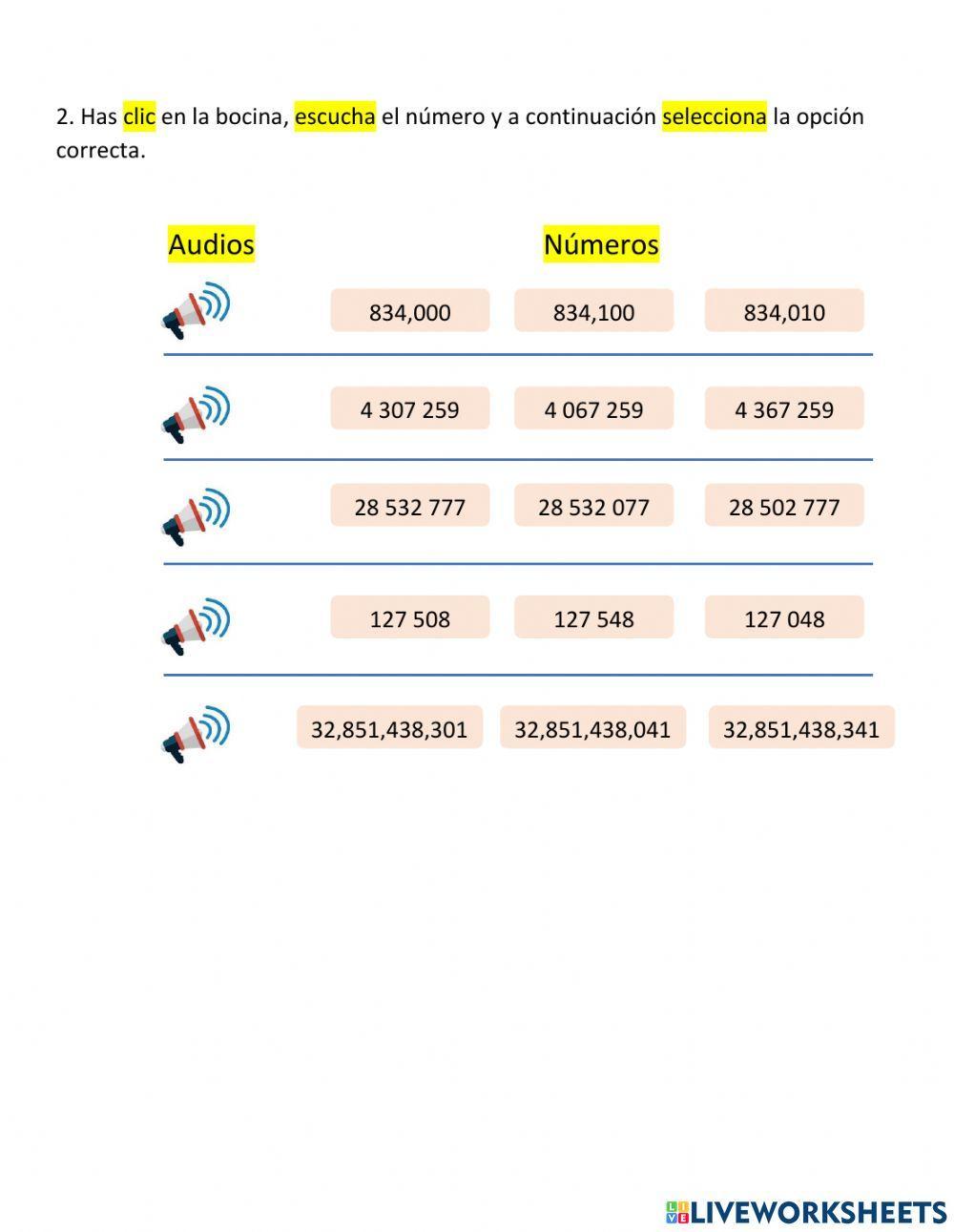 Lectura y escritura de números naturales