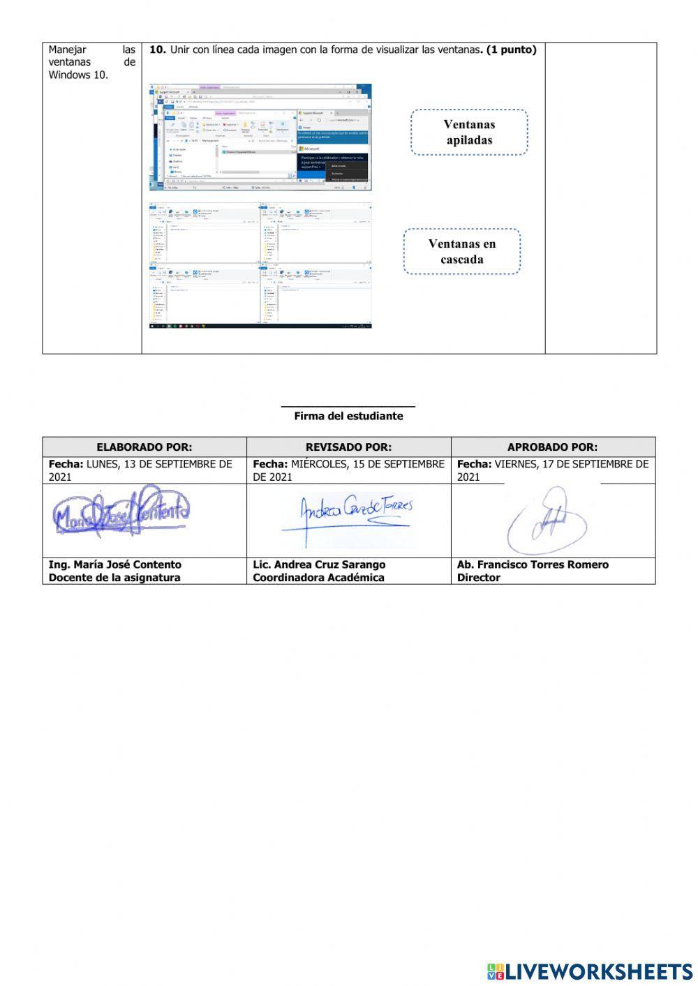 Examen del Primer Quimestre de Computación de Tercer Grado