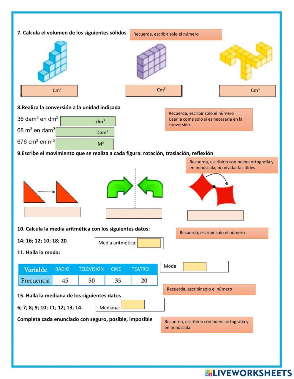 Plan de mejoramiento matemàticas periodo 3º grado 5º