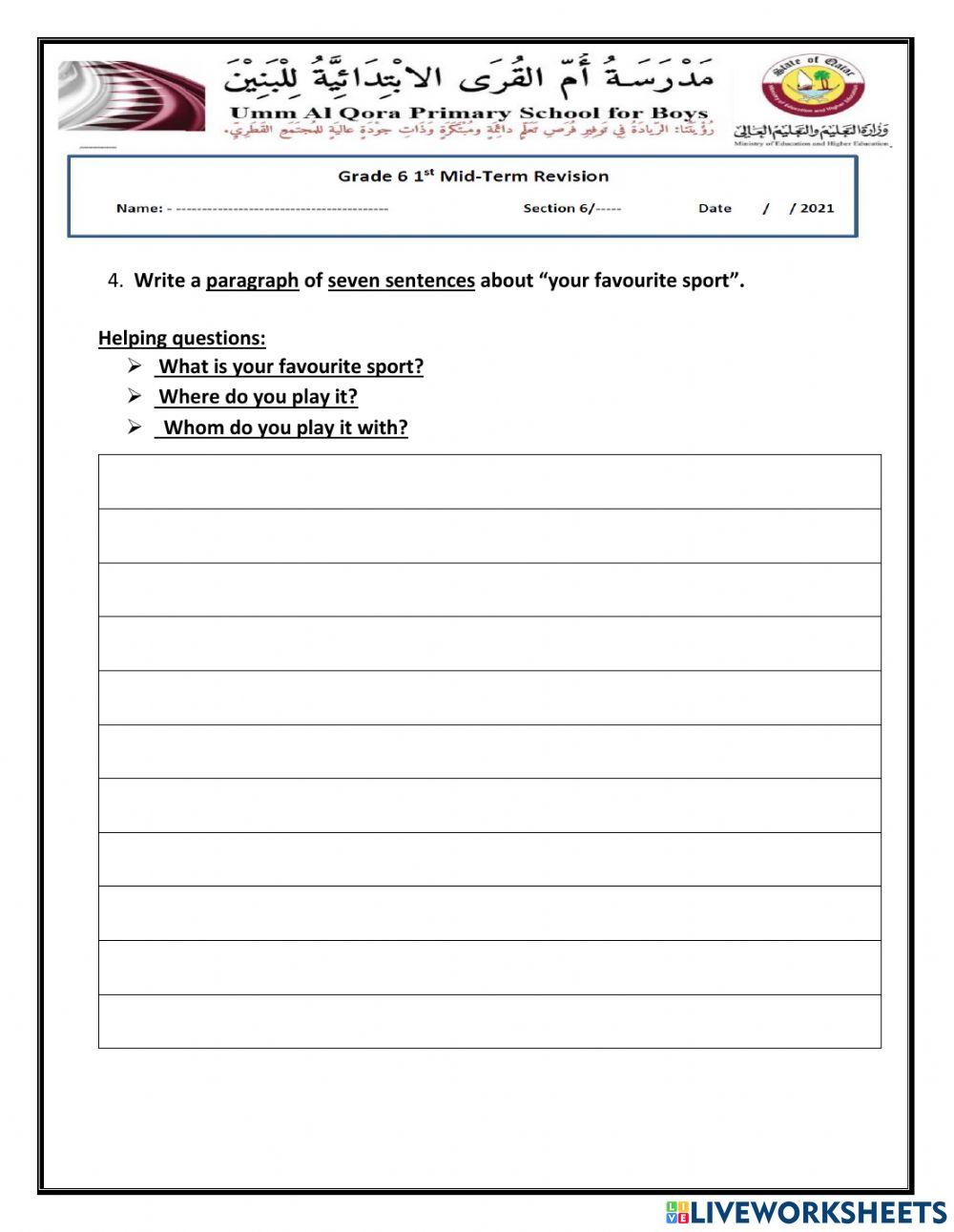 Grammar First Mid-Term Grade 6