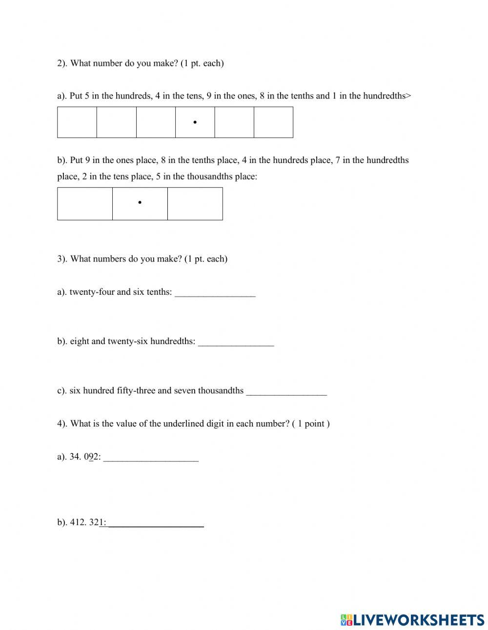 Decimal Place Value