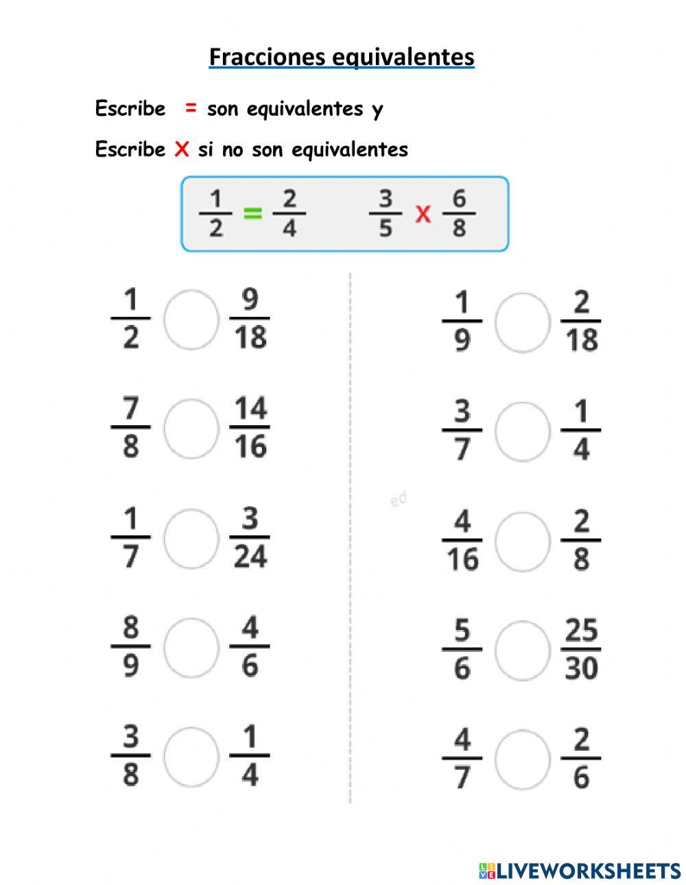 Equivalencias fracciones